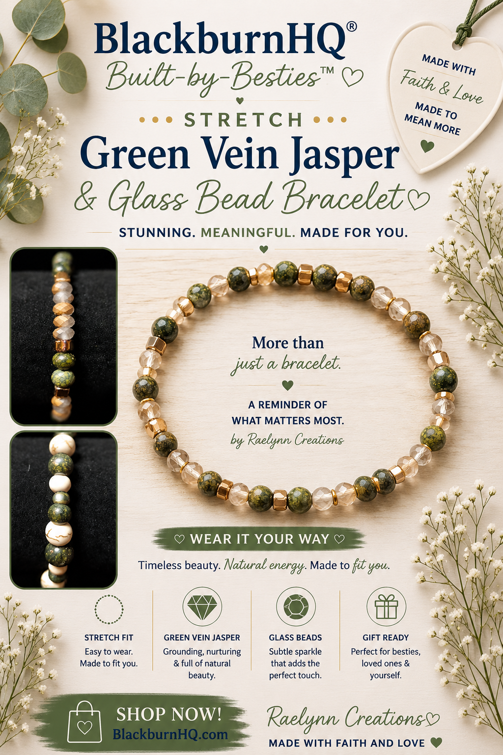 "Grounded Glow" - Green Vein Jasper Handmade Bracelet