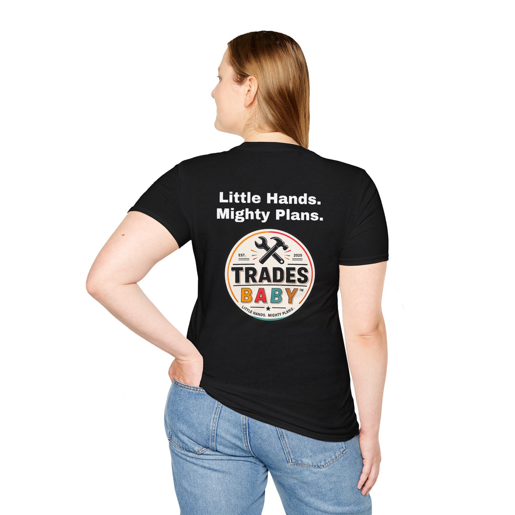 Little Hands Mighty Plans T-Shirt | TradesBaby Kids Builder Tee | Blue Collar Family Shirt for Parents, Makers & Future Builders