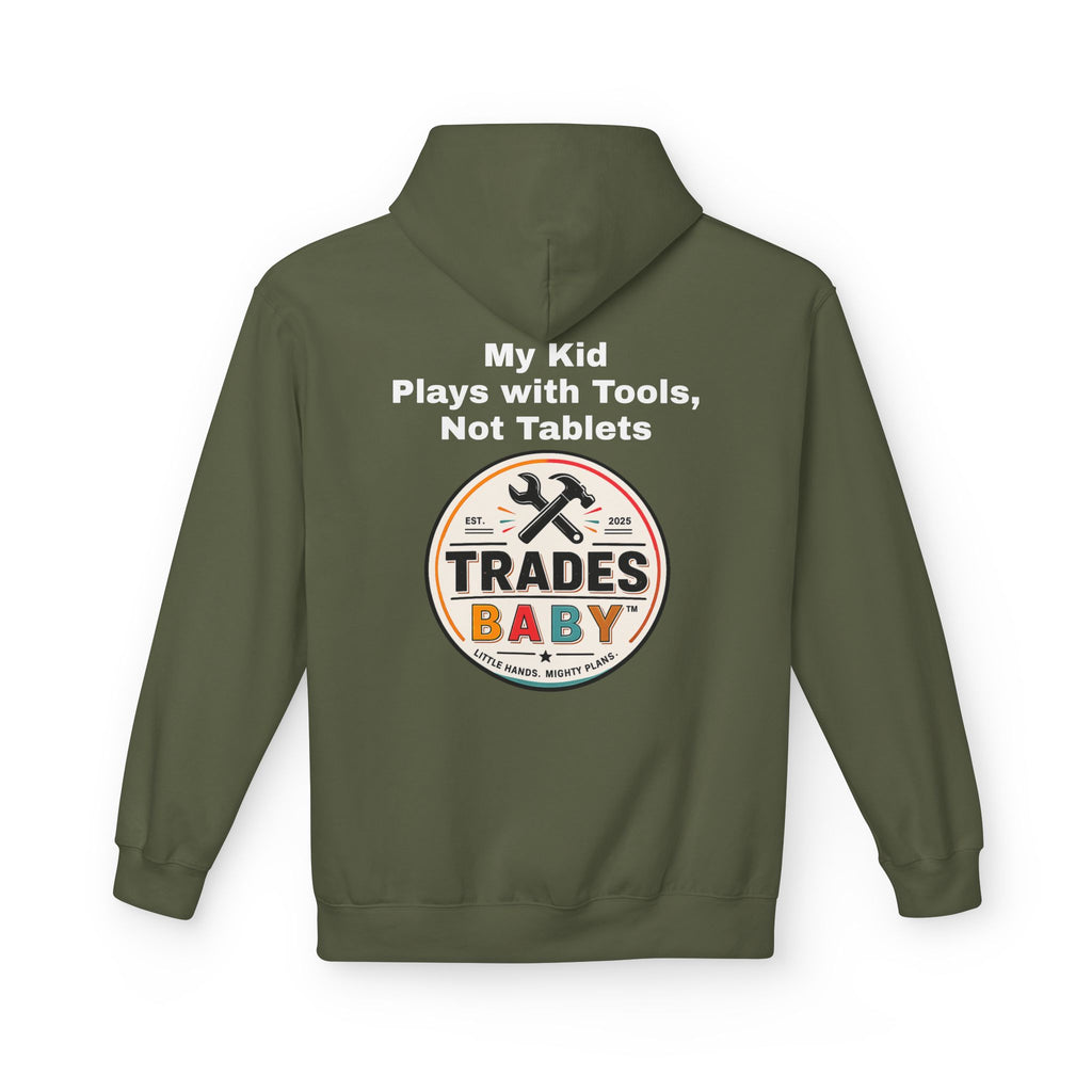 “My Kid Plays with Tools, Not Tablets” Hoodie — TradesBaby Kids Hoodie for Future Builders