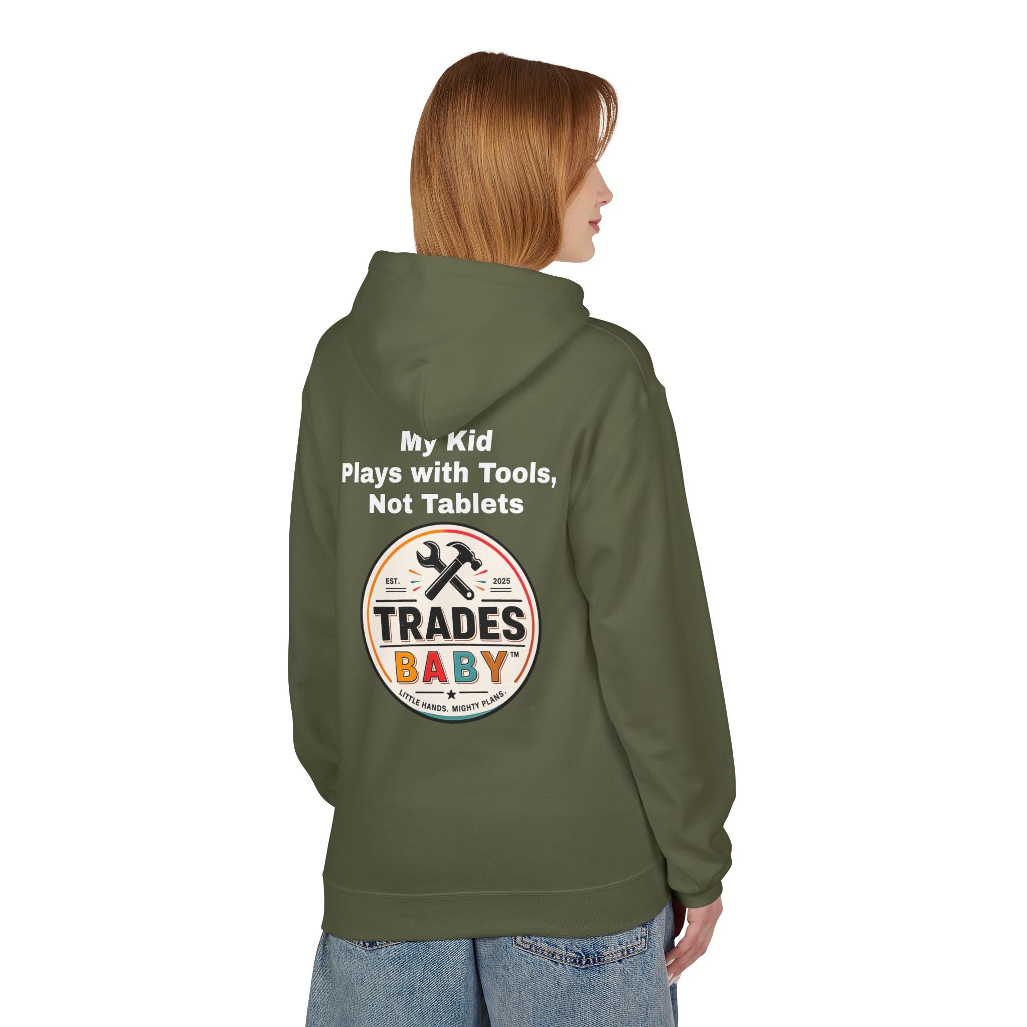 “My Kid Plays with Tools, Not Tablets” Hoodie — TradesBaby Kids Hoodie for Future Builders