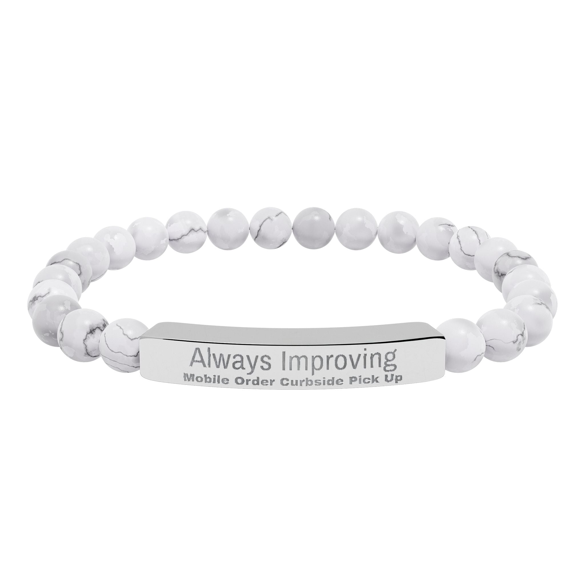 Engraved Natural Stone Bar Bracelet — "Always Improving" Stretch Beads