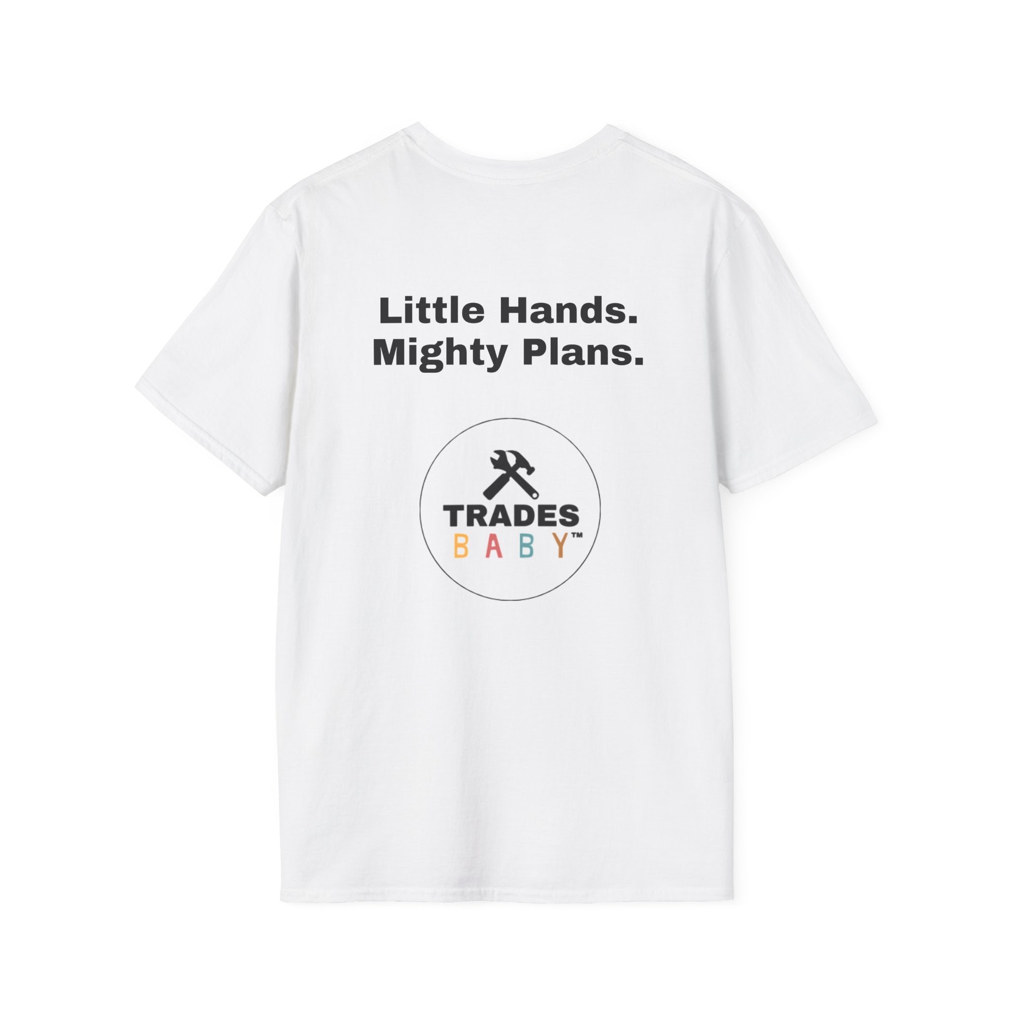Little Hands Mighty Plans T-Shirt | TradesBaby Kids Builder Tee | Blue Collar Family Shirt for Parents, Makers & Future Builders