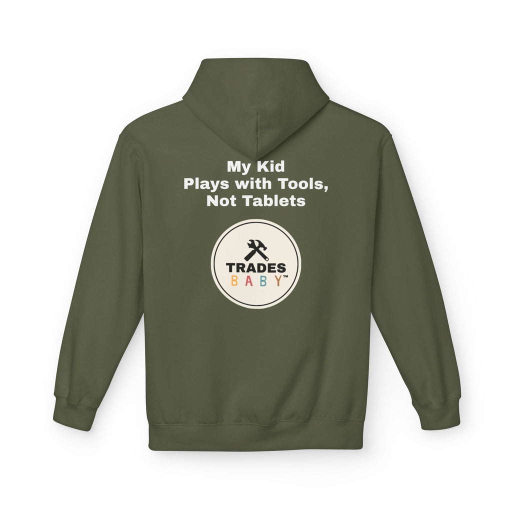 “My Kid Plays with Tools, Not Tablets” Hoodie — TradesBaby Kids Hoodie for Future Builders