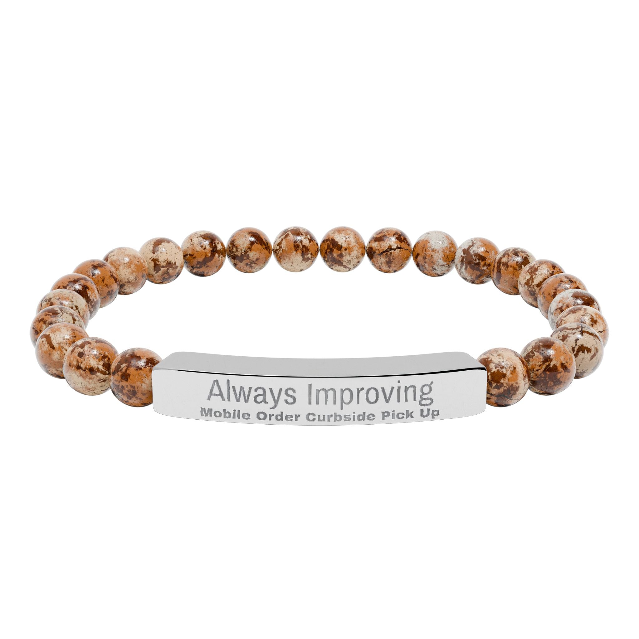 Engraved Natural Stone Bar Bracelet — "Always Improving" Stretch Beads