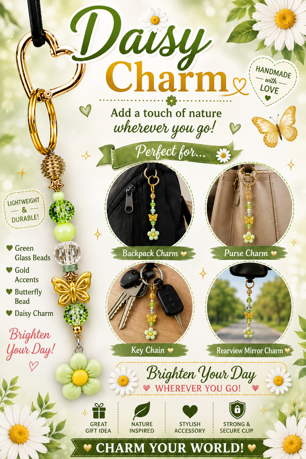 Green Daisy Beaded Charm 💚🌼 by Raelynn Creations