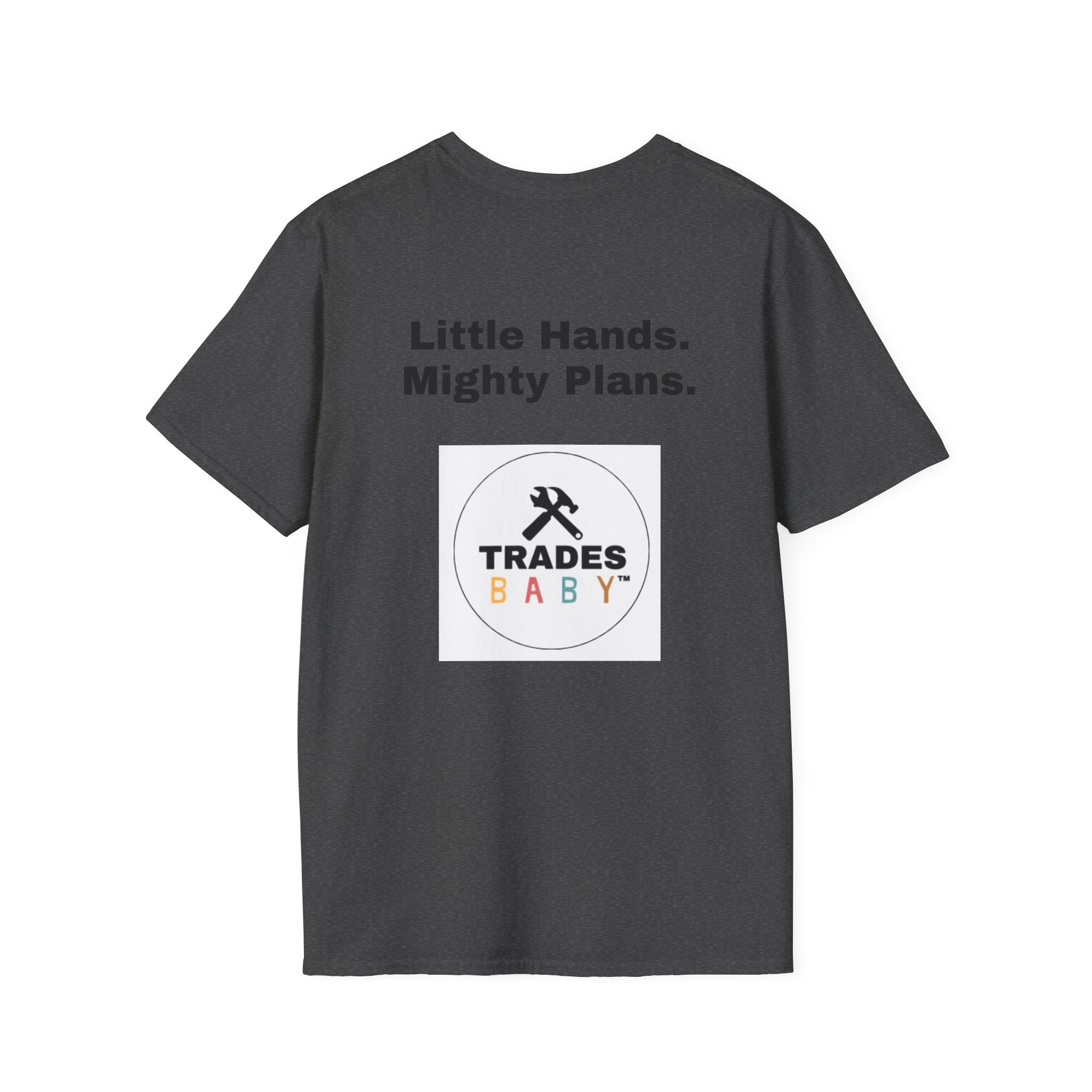 Little Hands Mighty Plans T-Shirt | TradesBaby Kids Builder Tee | Blue Collar Family Shirt for Parents, Makers & Future Builders