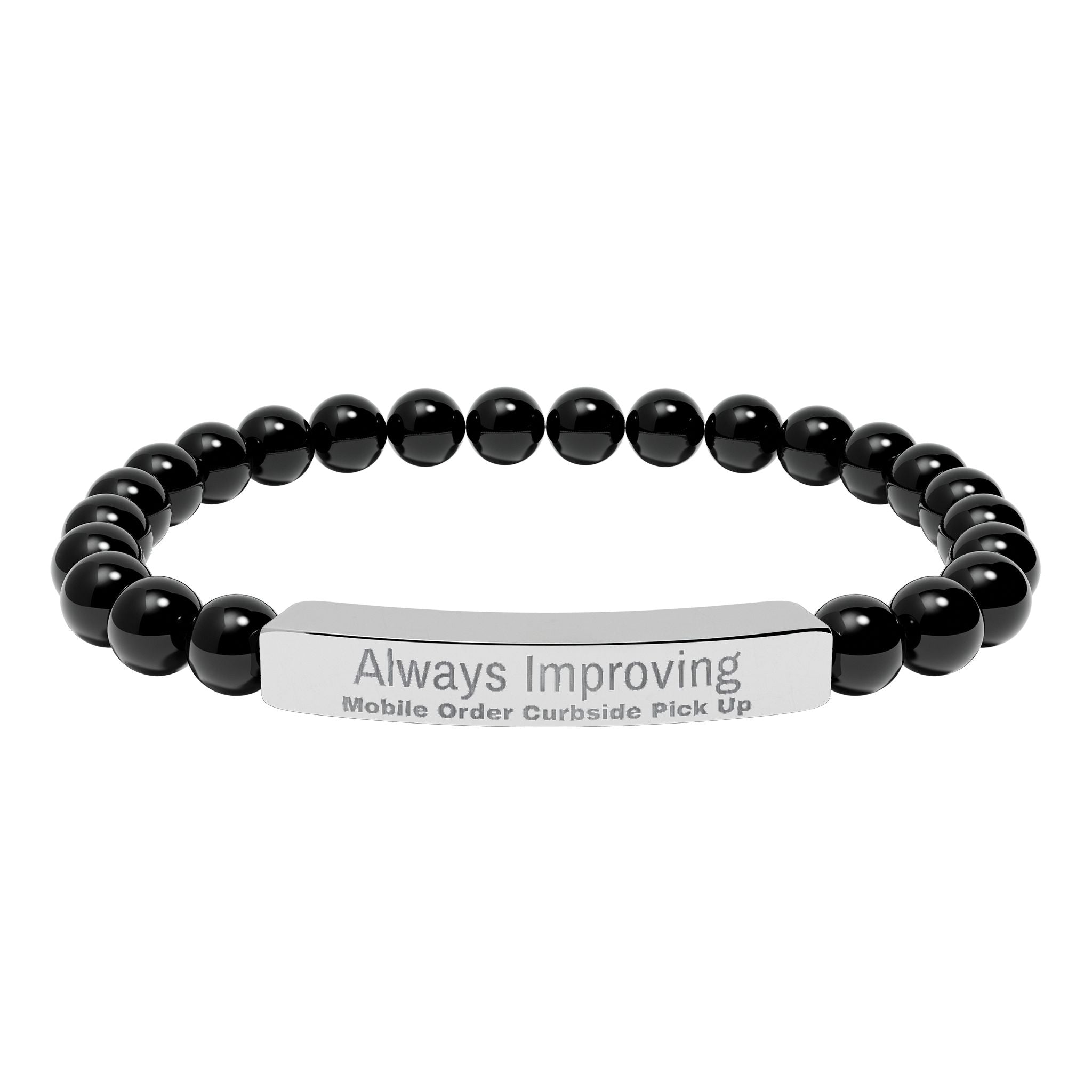 Engraved Natural Stone Bar Bracelet — "Always Improving" Stretch Beads