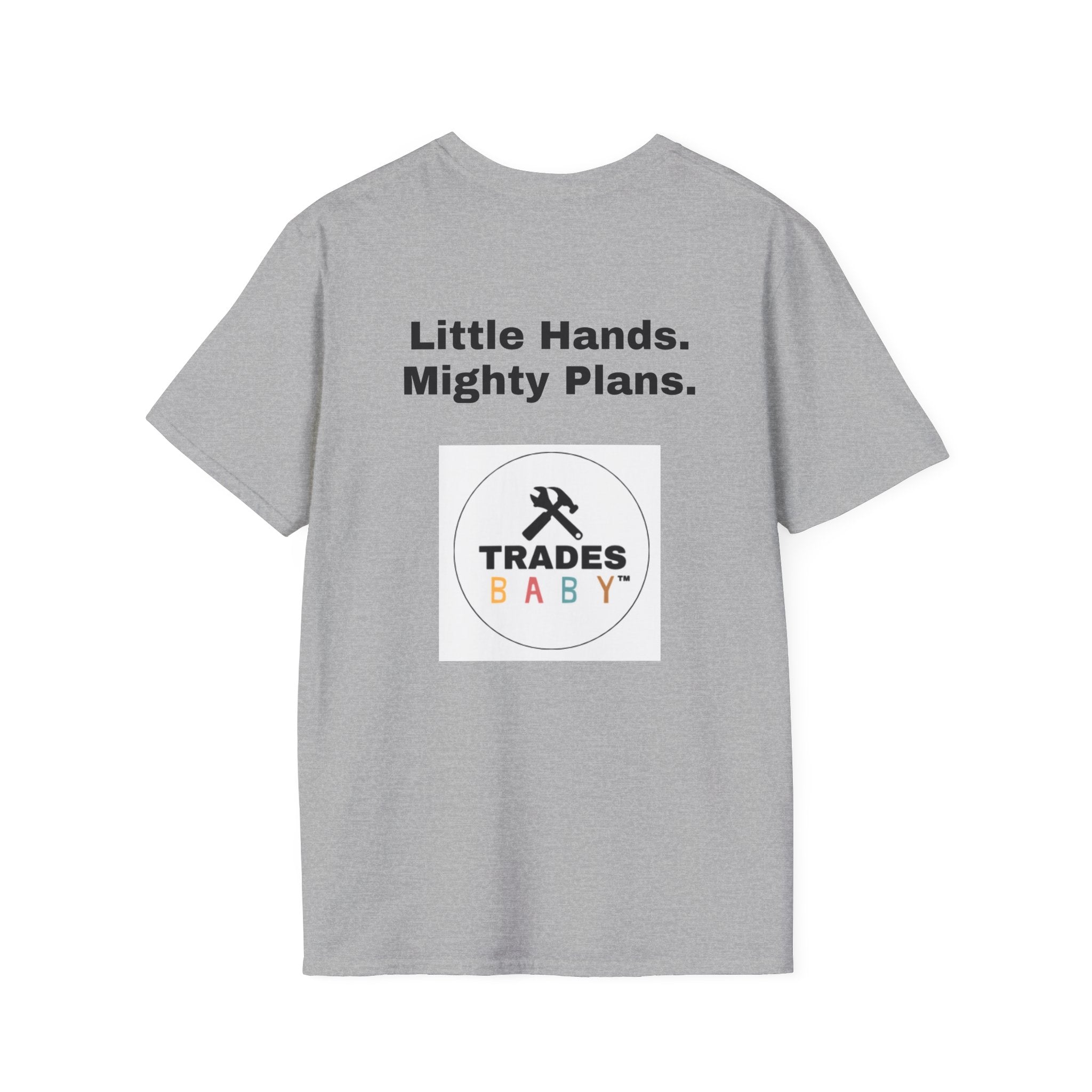 Little Hands Mighty Plans T-Shirt | TradesBaby Kids Builder Tee | Blue Collar Family Shirt for Parents, Makers & Future Builders