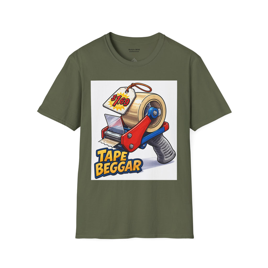 Tape Beggar T-Shirt – Funny Vintage Tape Gun Tee | Mobile Order Curbside Humor, Soft Everyday Fit