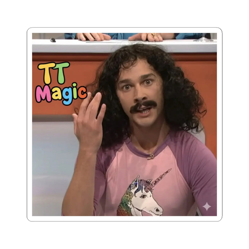 TT Magic glossy kiss-cut vinyl sticker with a playful retro TV-inspired design celebrating TikTok connections and the Money Octopus community.