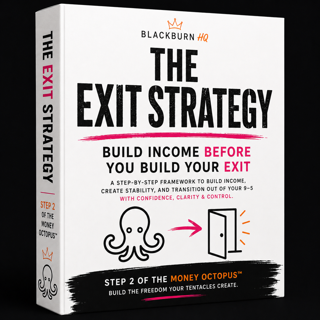 Book titled 'The Exit Strategy' by Blackburn HQ on a white background