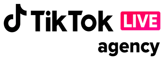 TikTok LIVE agency logo on a white background, featuring the black TikTok wordmark with a music note icon, a bright pink LIVE badge, and the word 'agency' in black below.