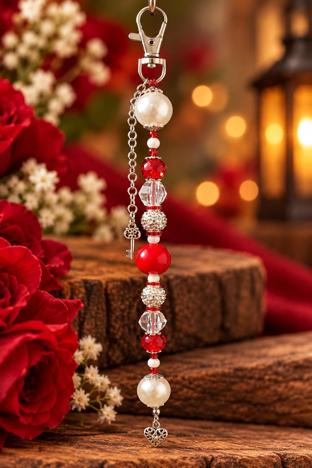 Red & Silver Beaded Charm ❤️✨ by Raelynn Creations